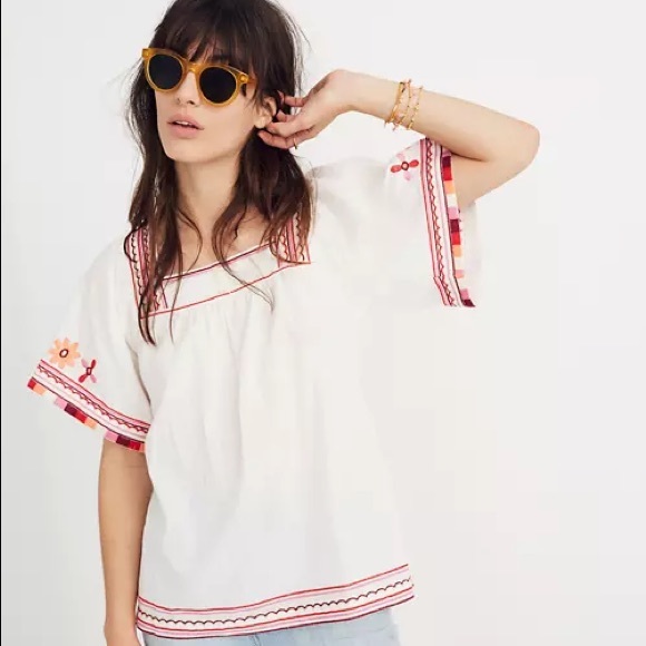 MADEWELL EMBROIDERED SANDBLOSSOM TOP SIZE MEDIUM - Picture 1 of 9